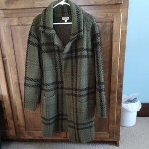 ONE WORLD Green Plaid Teddy Jacket